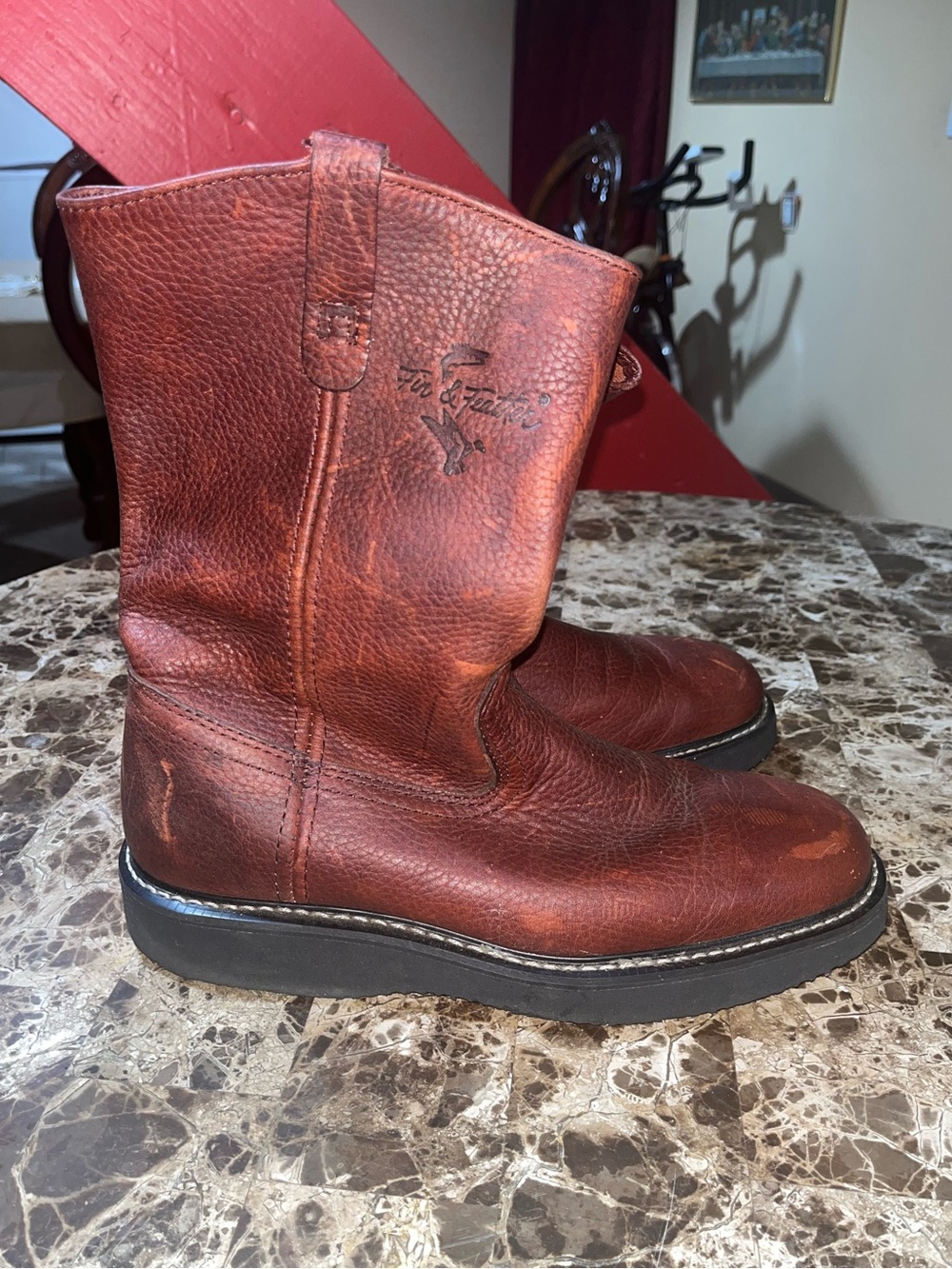 Fin & Feather Men’s 10” Wellington Pull-On Leather Boots 8.5D Brown EVA-TECH